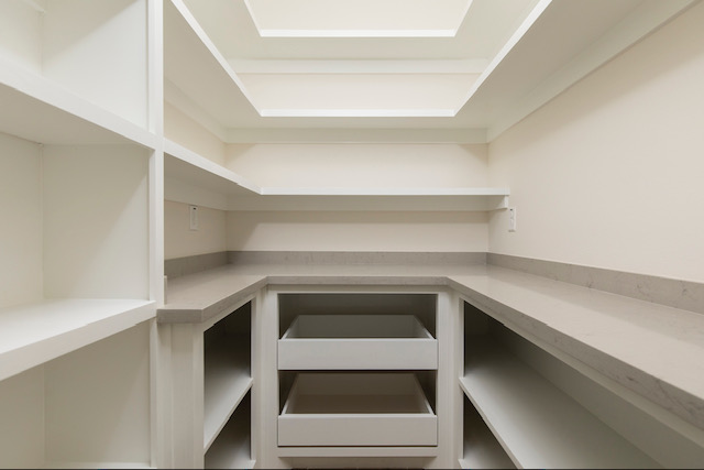 Walk-in pantry shelves and drawers